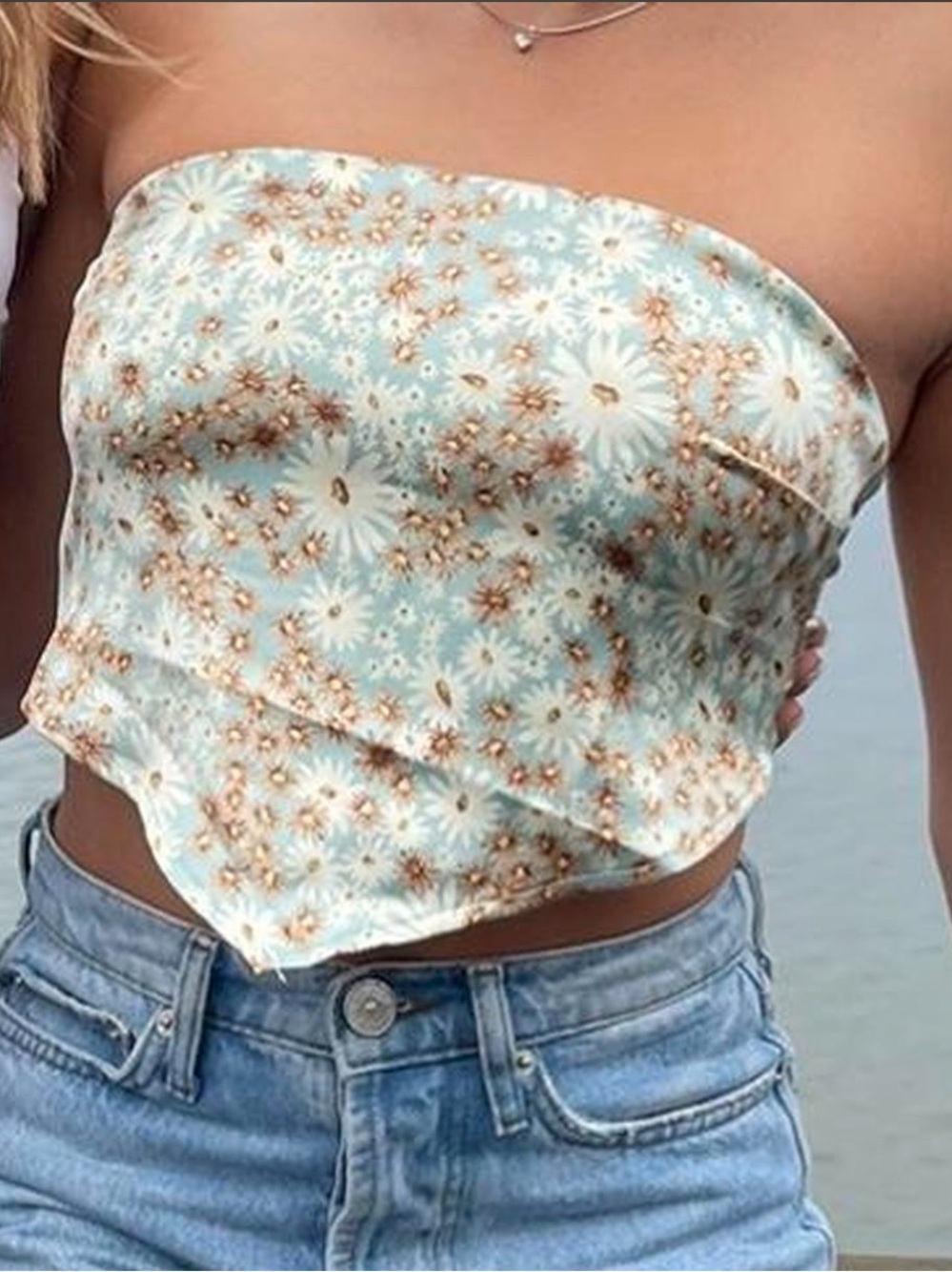 Garage Light Blue Floral Strapless Scarf Camisole